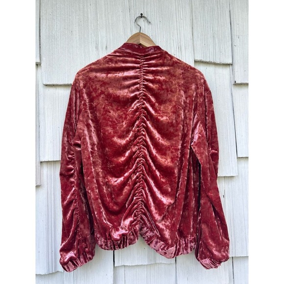 Libby Story Womens Velour Zip Front Jacket Red Long Sleeve‎ Ruched Back Size S - Picture 7 of 7